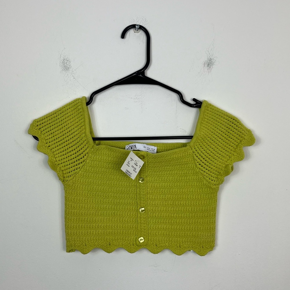 NWT Zara Knit Crotchet Top Lime Green Sz S - Picture 2 of 7